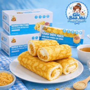 Review Bánh Diêm Mạch Cuộn Kem Trứng Chà Bông