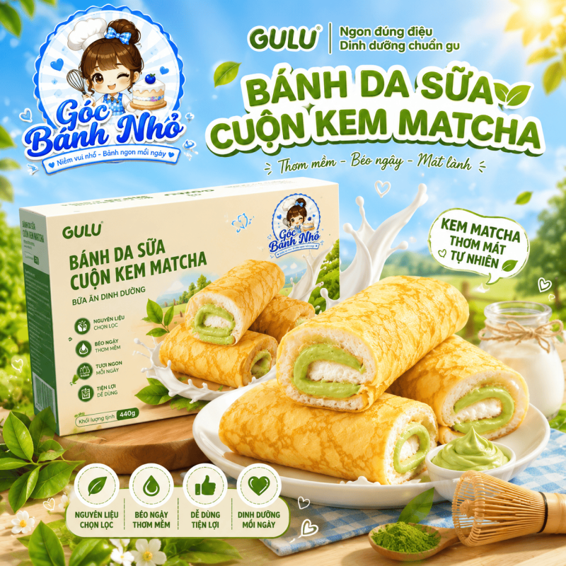 Bánh Da Trứng Vị Matcha Cuộn Kem