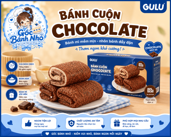 Bánh Da Trứng Vị Choco – Bánh Cuộn Kem Chocolate Thơm Ngon