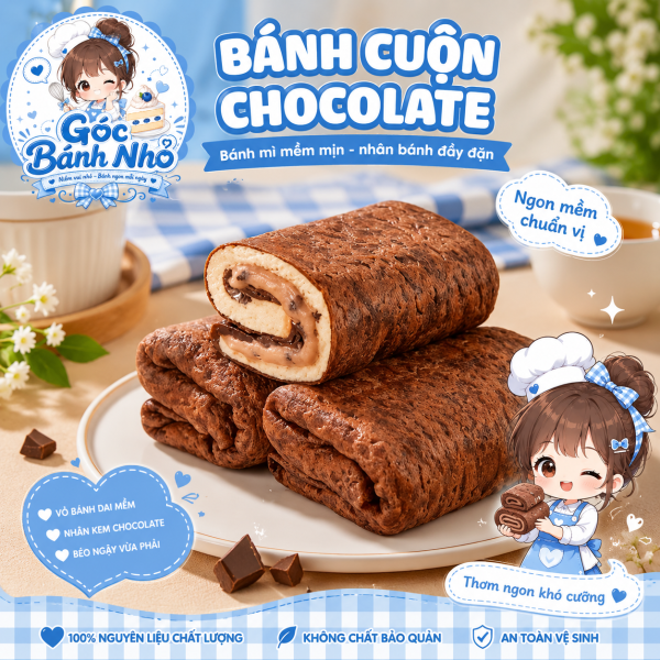 Bánh Da Trứng Vị Choco – Bánh Cuộn Kem Chocolate Thơm Ngon