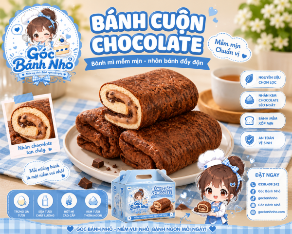 Bánh Da Trứng Vị Choco – Bánh Cuộn Kem Chocolate Thơm Ngon