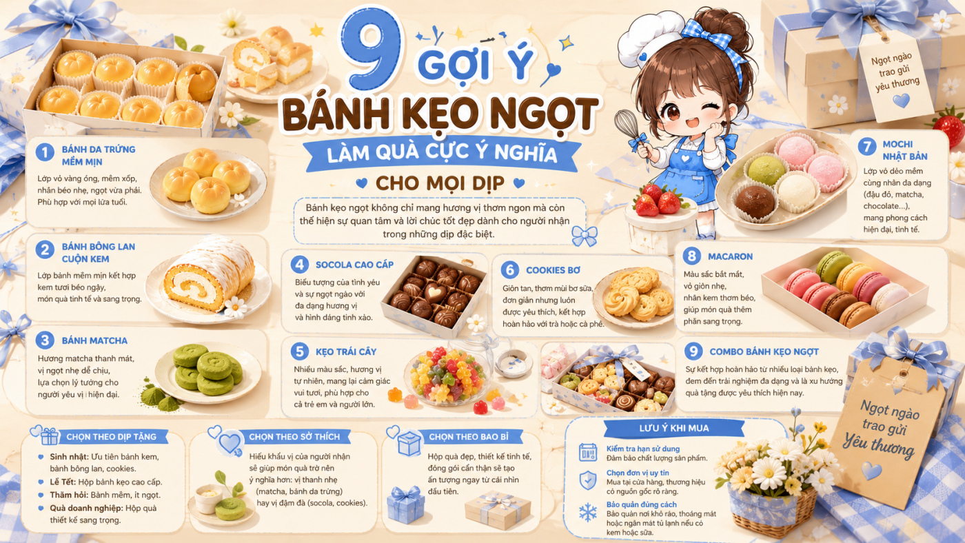 9 Gợi Ý Bánh Kẹo Ngọt Làm Quà