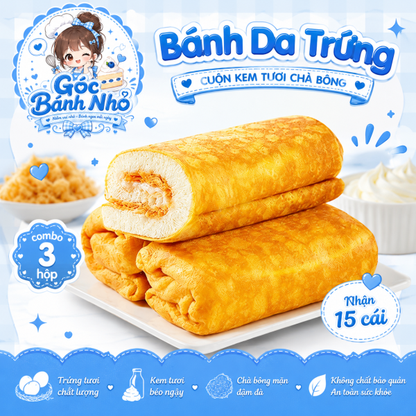 Review Bánh Da Trứng Cuộn Kem Tươi Chà Bông